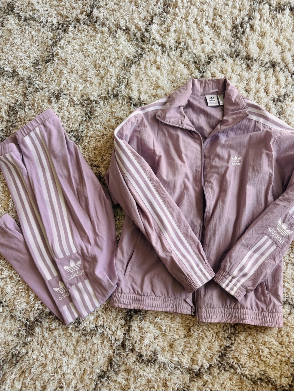 adidas Lavender Pastel Three-Stripe Track Jacket & Leggings - Both Size Small